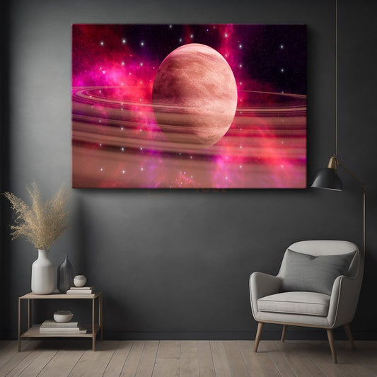 Kozmik Gezegen - Mor Nebula İçinde Görkemli Halkalı Dünya Kanvas Tablo