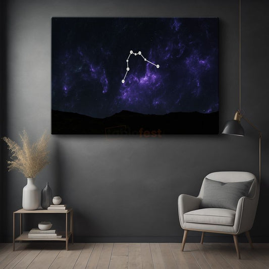 Yıldız Takımı - Mor Nebula İçinde Parlayan Gece Gökyüzü Kanvas Tablo