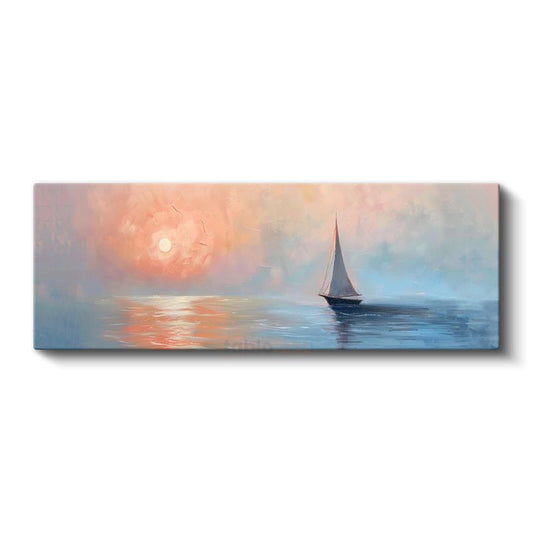Yalnız Yelkenli - Pastel Renkli Deniz Manzarası Kanvas Tablo
