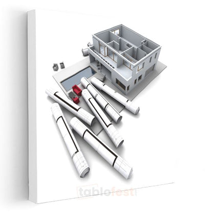 Mimar - Modern Villa Projesi ve Teknik Planlar Kanvas Tablo