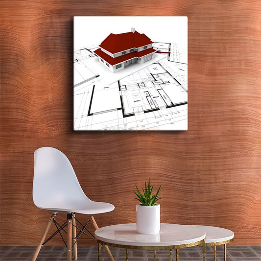 Mimar - Kırmızı Çatılı Villa Projesi Kanvas Tablo