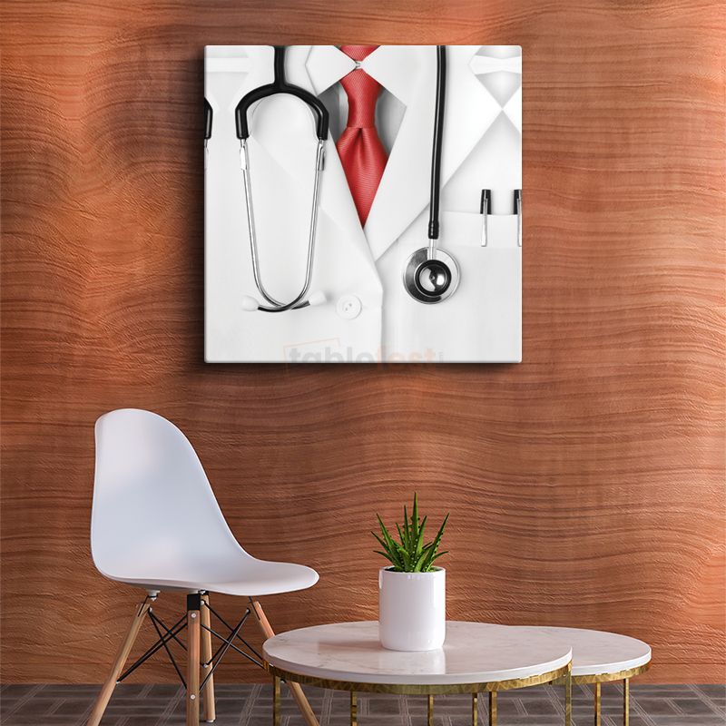 Doktor - Stetoskop ve Kırmızı Kravat Kanvas Tablo