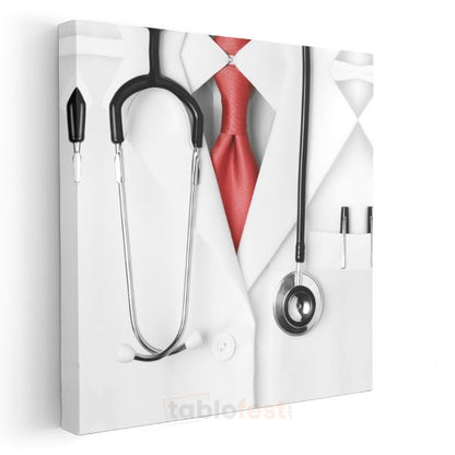Doktor - Stetoskop ve Kırmızı Kravat Kanvas Tablo