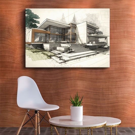 Mimar - Modern Villa Tasarım Eskizi Kanvas Tablo