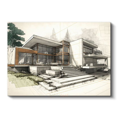 Mimar - Modern Villa Tasarım Eskizi Kanvas Tablo