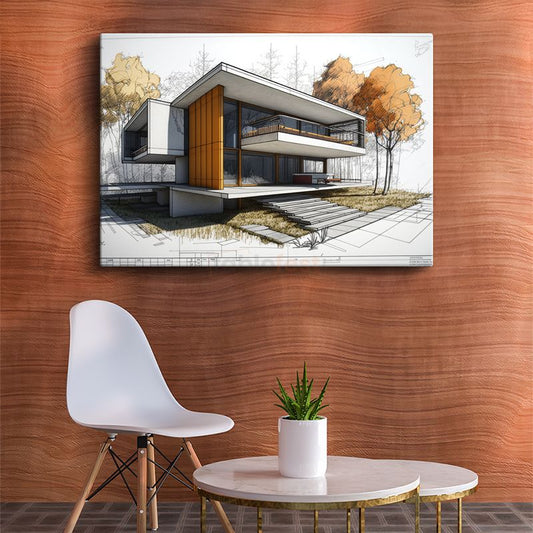 Mimar - Sonbahar Temalı Villa Tasarımı Kanvas Tablo