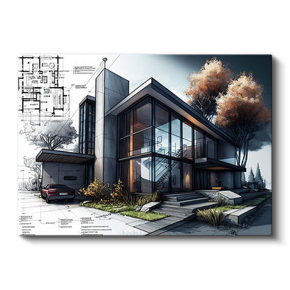 Mimar - Detaylı Proje ve Plan Çizimi Kanvas Tablo