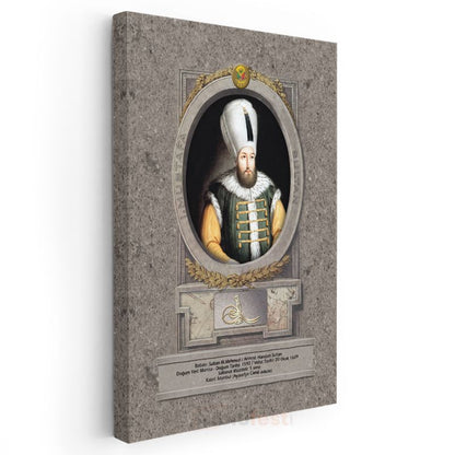 Osmanlı Padişahları - Sultan III. Mehmed Han Portresi Kanvas Tablo