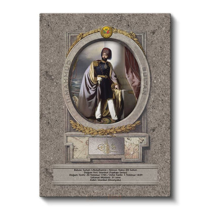 Osmanlı Padişahları - Sultan I. Abdülhamid Portresi Kanvas Tablo