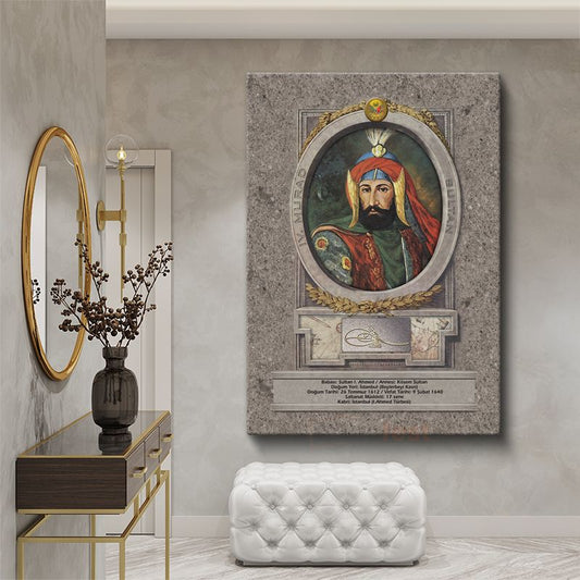 Osmanlı Padişahları - Sultan I. Ahmed Portresi Kanvas Tablo