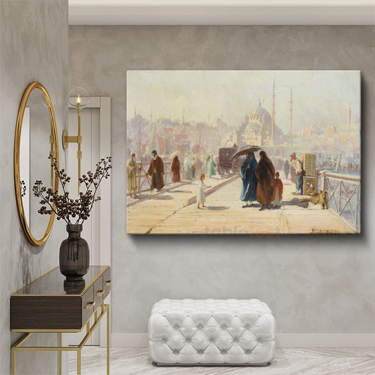 Fausto Zonaro - İstanbul İskelesi Kanvas Tablo