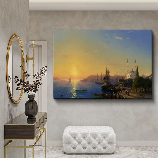 İstanbul Silueti - Gün Batımında Boğaz Manzarası Kanvas Tablo