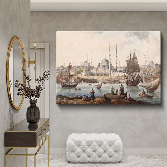 İstanbul Panoraması - Tarihi Yarımada ve Yelkenliler Kanvas Tablo