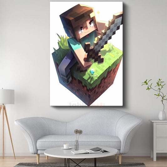 Minecraft - Savaşçı Steve Küp Dünyasında Kanvas Tablo