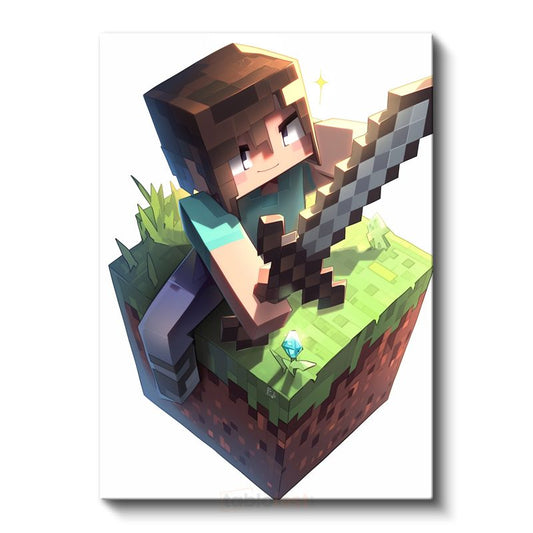 Minecraft - Savaşçı Steve Küp Dünyasında Kanvas Tablo