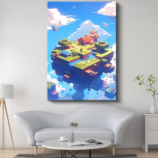 Minecraft - Gökyüzünde Yüzen Ada Yaşamı Kanvas Tablo