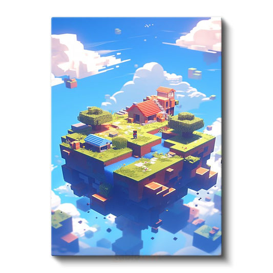 Minecraft - Gökyüzünde Yüzen Ada Yaşamı Kanvas Tablo
