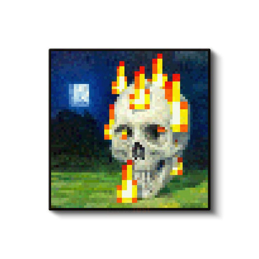 Minecraft - Skull On Fire Piksel Kanvas Tablo