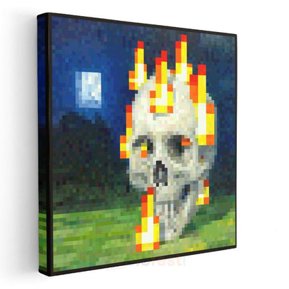 Minecraft - Skull On Fire Piksel Kanvas Tablo