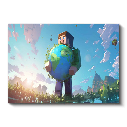 Minecraft - Dünyayı Tutan Steve Kanvas Tablo