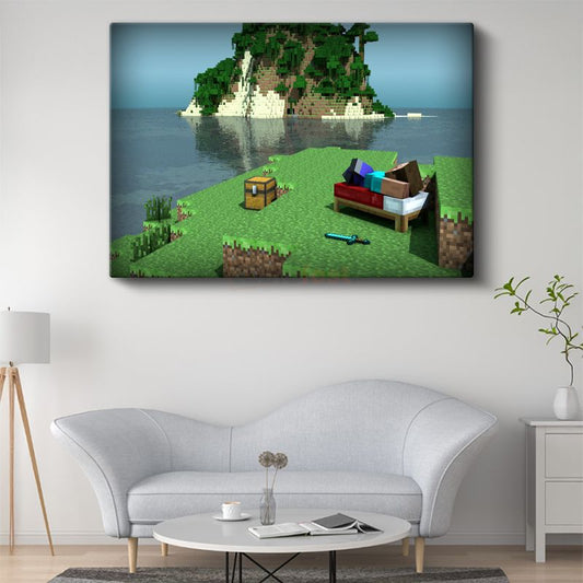 Minecraft - Deniz Kenarında Kamp Kanvas Tablo