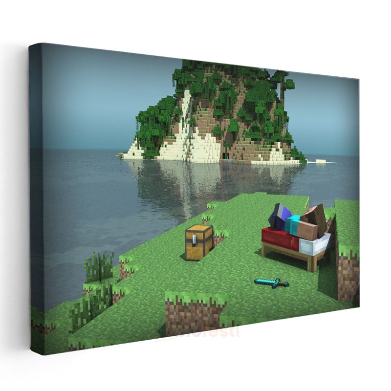 Minecraft - Deniz Kenarında Kamp Kanvas Tablo