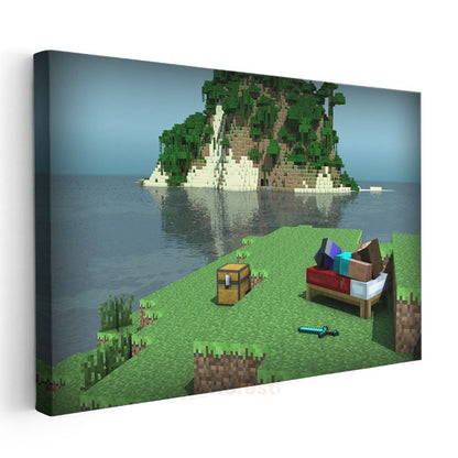 Minecraft - Deniz Kenarında Kamp Kanvas Tablo