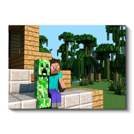 Minecraft - Steve ve Creeper Dostluğu Kanvas Tablo