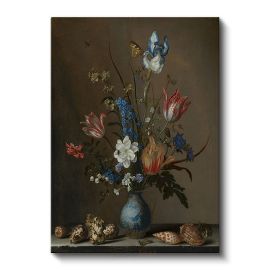 Balthasar van der Ast - Çiçekler ve Deniz Kabukları Kanvas Tablo
