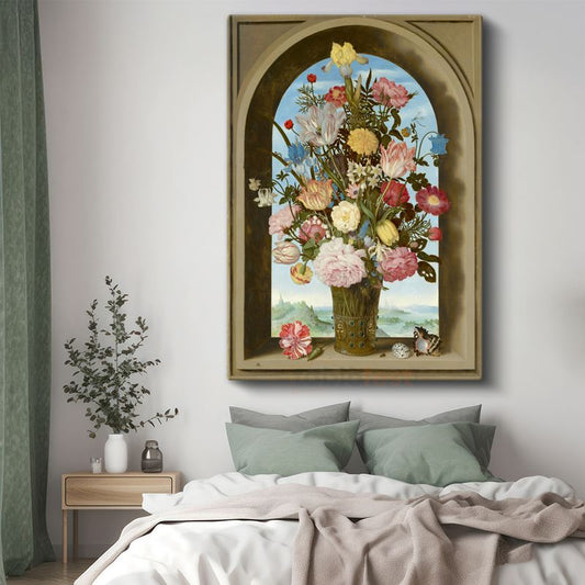 Ambrosius Bosschaert - Kemerli Pencerede Çiçekler Kanvas Tablo