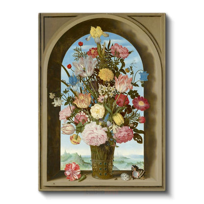 Ambrosius Bosschaert - Kemerli Pencerede Çiçekler Kanvas Tablo