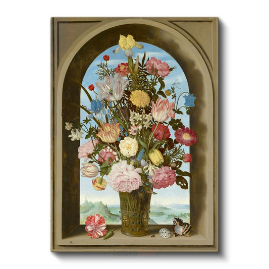 Ambrosius Bosschaert - Kemerli Pencerede Çiçekler Kanvas Tablo