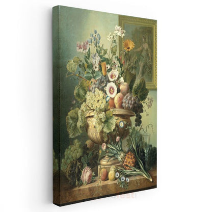 Jan Davidsz de Heem - Meyveler ve Çiçekler Natürmortu Kanvas Tablo