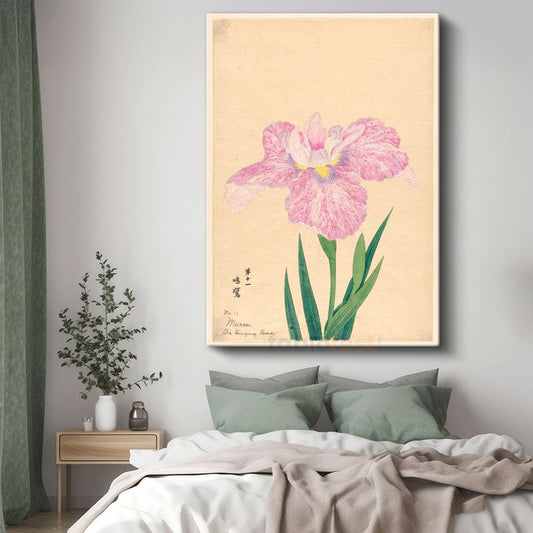 Ohara Koson - Pembe İris Çiçeği Japon Tarzı İllüstrasyon Kanvas Tablo