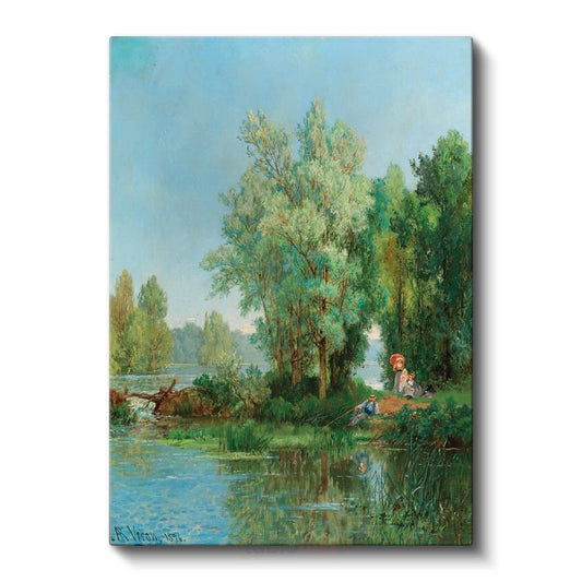 Frits Thaulow - Nehir Kıyısında Dinlenenler Kanvas Tablo