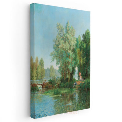 Frits Thaulow - Nehir Kıyısında Dinlenenler Kanvas Tablo