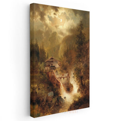 Albert Bierstadt - Dağ Evleri ve Şelale Kanvas Tablo
