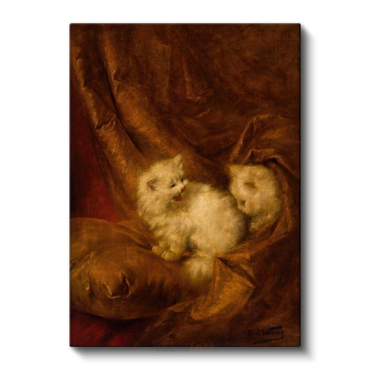 Carl Kahler - Kahverengi Kumaştaki Kediler Kanvas Tablo
