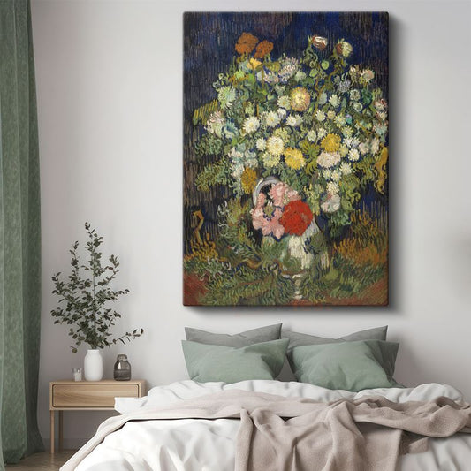 Vincent van Gogh - Vazoda Krizantemler ve Diğer Çiçekler Kanvas Tablo