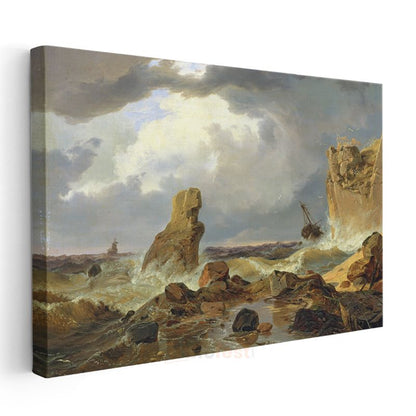 Andreas Achenbach - Fırtınalı Deniz Kanvas Tablo