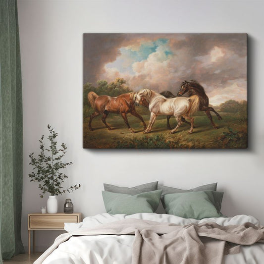 George Stubbs - Çayırda Atlar Kanvas Tablo
