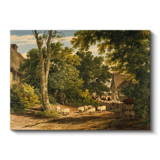 John Constable - Kırsal Köy ve Koyun Sürüsü Kanvas Tablo