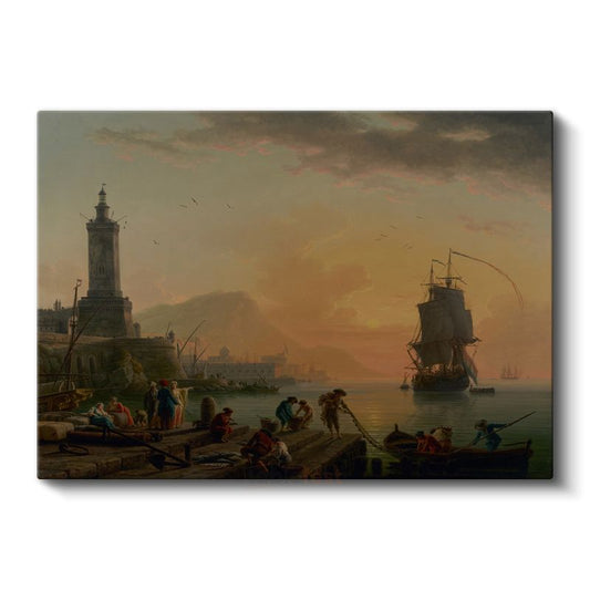 Claude-Joseph Vernet - Akdeniz Limanında Günbatımı Kanvas Tablo