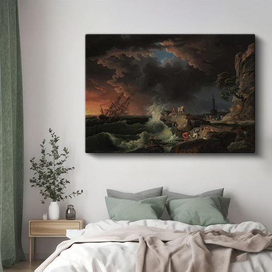 Claude-Joseph Vernet - Fırtınalı Denizde Gemi Kazası Kanvas Tablo