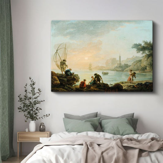 Claude-Joseph Vernet - Balıkçılar ve Deniz Feneri Kanvas Tablo