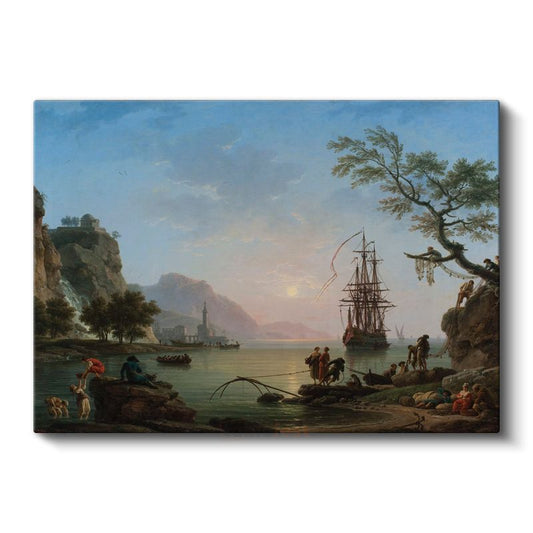 Claude-Joseph Vernet - Sakin Limanda Günbatımı Kanvas Tablo
