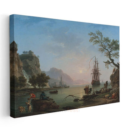 Claude-Joseph Vernet - Sakin Limanda Günbatımı Kanvas Tablo