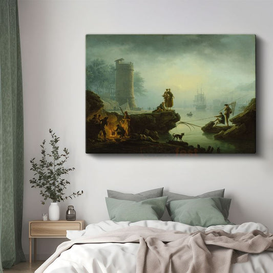 Claude-Joseph Vernet - Limanda Balıkçılar ve Kule Kanvas Tablo