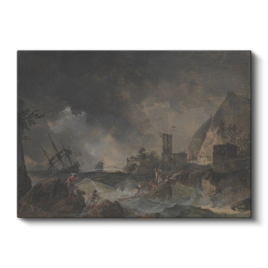 Claude Joseph Vernet - Kayalık Kıyıda Gemi Kazası Kanvas Tablo