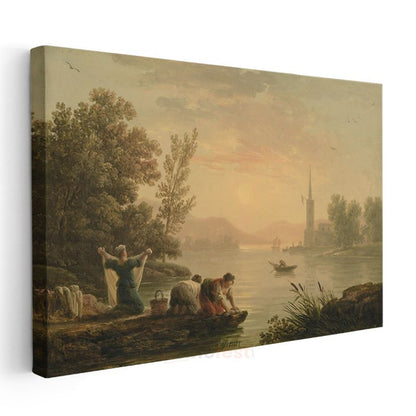 Richard Parkes Bonington - Günbatımında Çamaşır Yıkayanlar Kanvas Tablo
